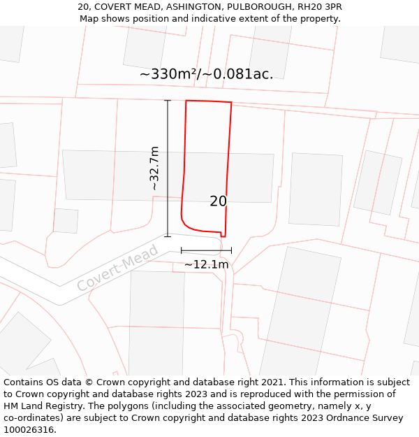 20, COVERT MEAD, ASHINGTON, PULBOROUGH, RH20 3PR: Plot and title map