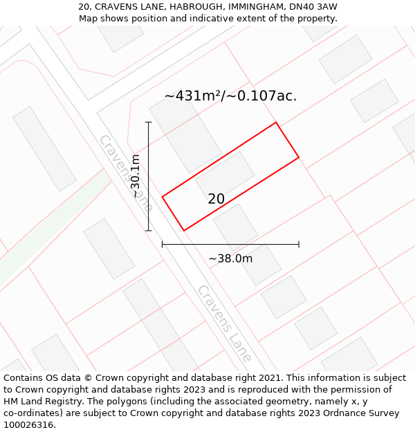 20, CRAVENS LANE, HABROUGH, IMMINGHAM, DN40 3AW: Plot and title map