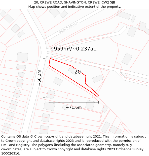 20, CREWE ROAD, SHAVINGTON, CREWE, CW2 5JB: Plot and title map