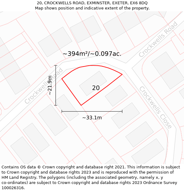 20, CROCKWELLS ROAD, EXMINSTER, EXETER, EX6 8DQ: Plot and title map