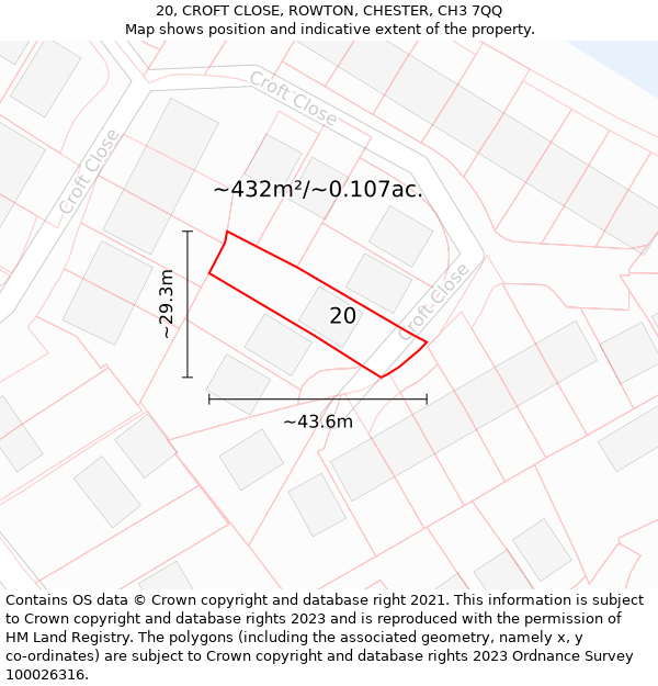 20, CROFT CLOSE, ROWTON, CHESTER, CH3 7QQ: Plot and title map