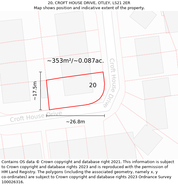 20, CROFT HOUSE DRIVE, OTLEY, LS21 2ER: Plot and title map