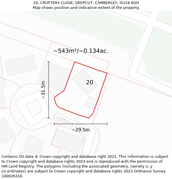 20, CROFTERS CLOSE, DEEPCUT, CAMBERLEY, GU16 6GH: Plot and title map