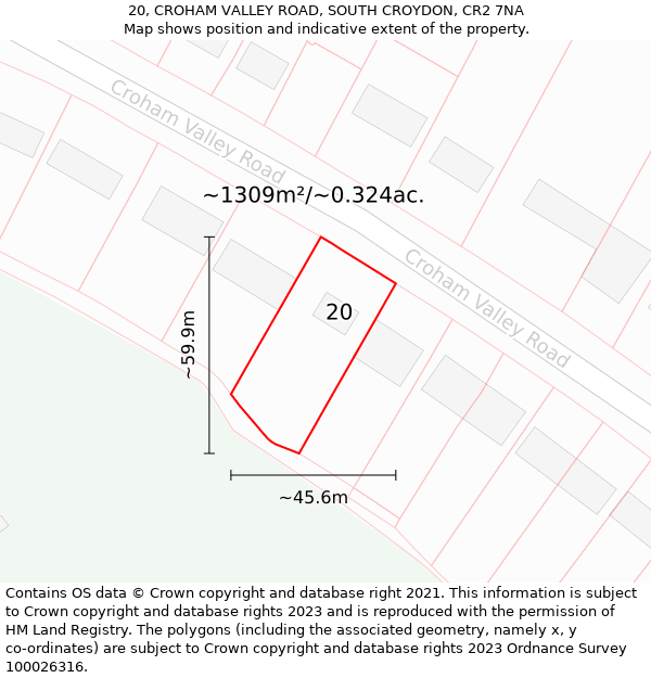 20, CROHAM VALLEY ROAD, SOUTH CROYDON, CR2 7NA: Plot and title map