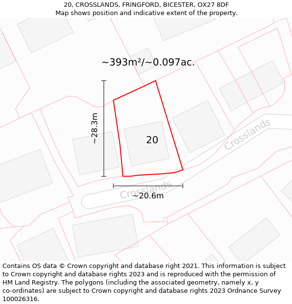 20, CROSSLANDS, FRINGFORD, BICESTER, OX27 8DF: Plot and title map