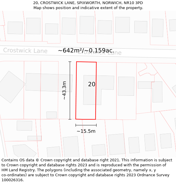 20, CROSTWICK LANE, SPIXWORTH, NORWICH, NR10 3PD: Plot and title map