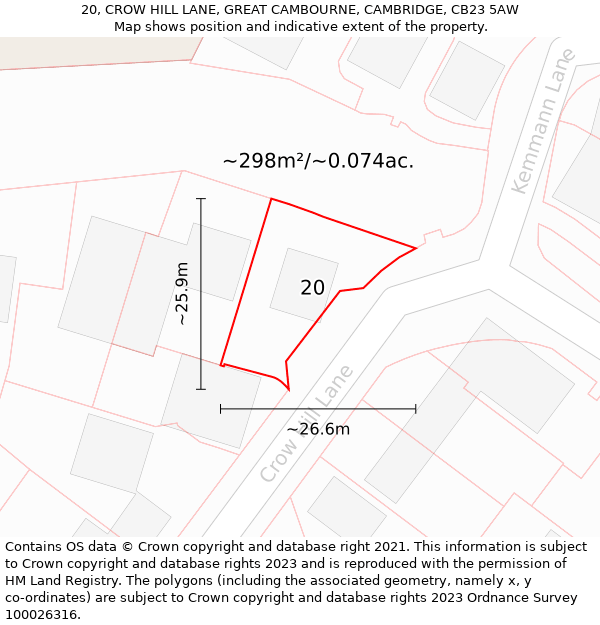 20, CROW HILL LANE, GREAT CAMBOURNE, CAMBRIDGE, CB23 5AW: Plot and title map