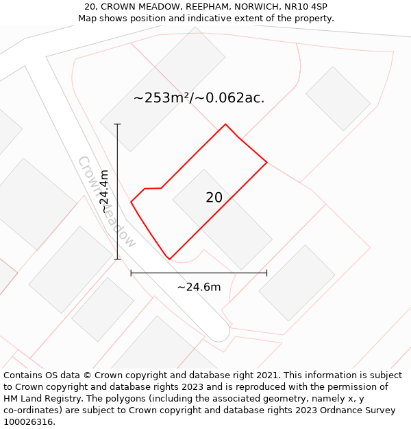 20, CROWN MEADOW, REEPHAM, NORWICH, NR10 4SP: Plot and title map