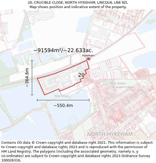 20, CRUCIBLE CLOSE, NORTH HYKEHAM, LINCOLN, LN6 9ZL: Plot and title map