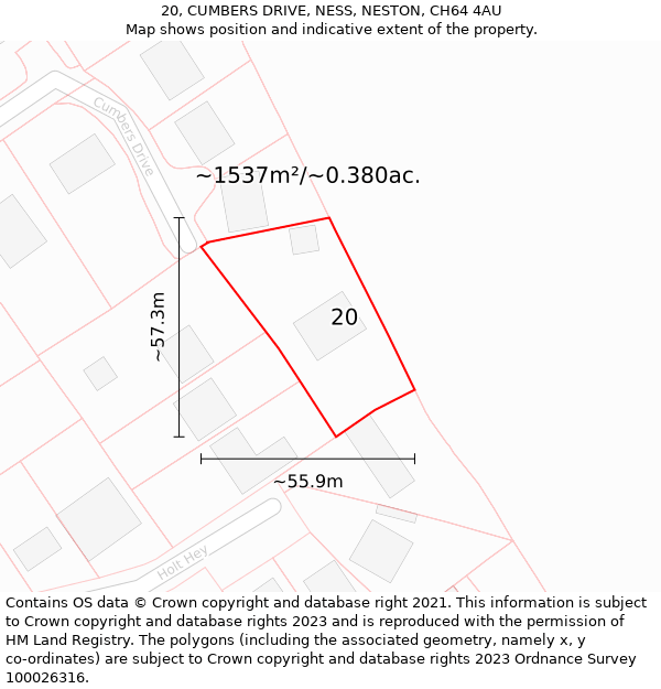 20, CUMBERS DRIVE, NESS, NESTON, CH64 4AU: Plot and title map