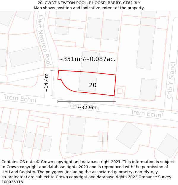 20, CWRT NEWTON POOL, RHOOSE, BARRY, CF62 3LY: Plot and title map