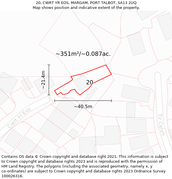 20, CWRT YR EOS, MARGAM, PORT TALBOT, SA13 2UQ: Plot and title map