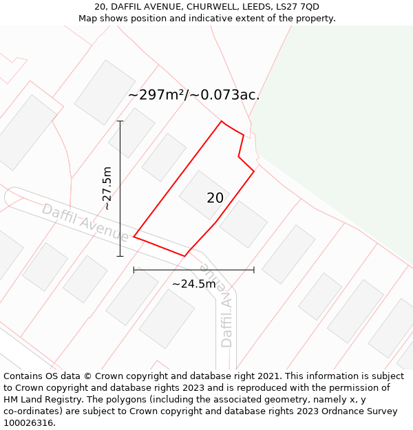 20, DAFFIL AVENUE, CHURWELL, LEEDS, LS27 7QD: Plot and title map