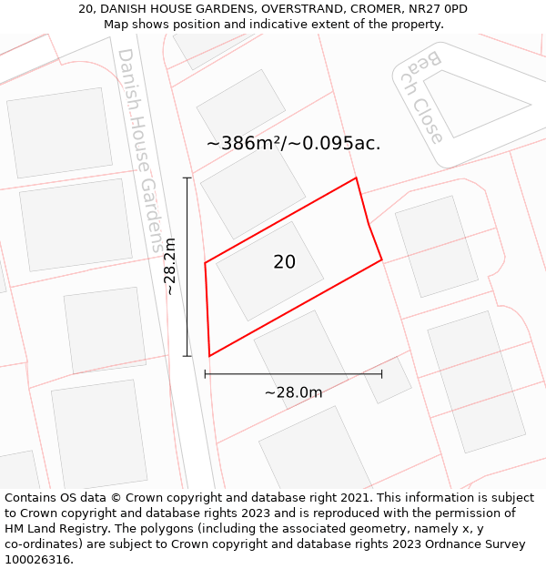 20, DANISH HOUSE GARDENS, OVERSTRAND, CROMER, NR27 0PD: Plot and title map