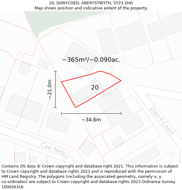 20, DANYCOED, ABERYSTWYTH, SY23 2HD: Plot and title map