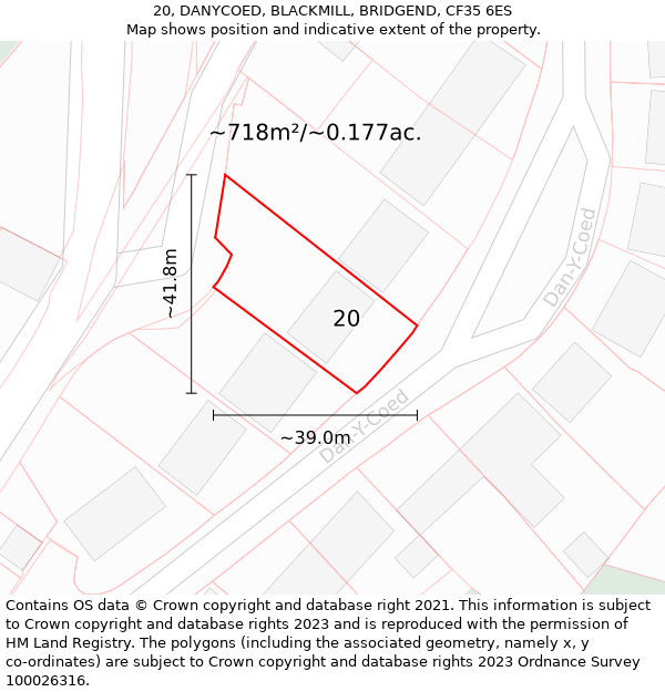 20, DANYCOED, BLACKMILL, BRIDGEND, CF35 6ES: Plot and title map