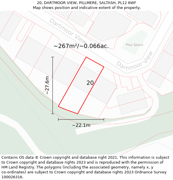 20, DARTMOOR VIEW, PILLMERE, SALTASH, PL12 6WF: Plot and title map