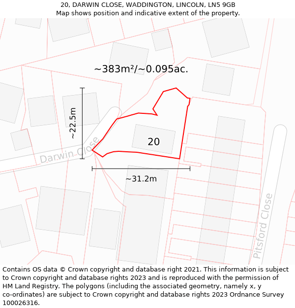 20, DARWIN CLOSE, WADDINGTON, LINCOLN, LN5 9GB: Plot and title map