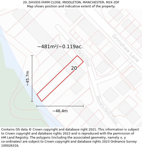 20, DAVIDS FARM CLOSE, MIDDLETON, MANCHESTER, M24 2DF: Plot and title map