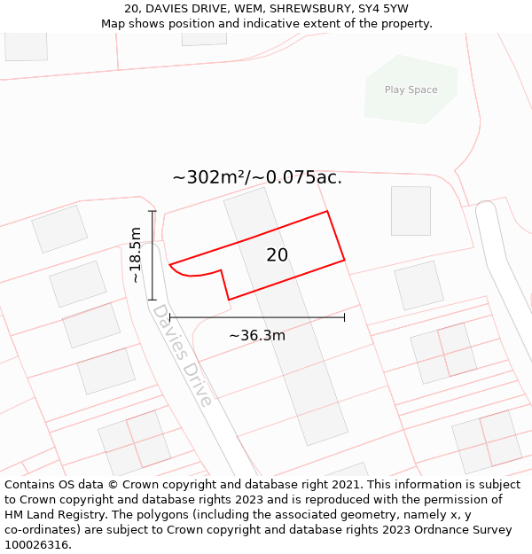 20, DAVIES DRIVE, WEM, SHREWSBURY, SY4 5YW: Plot and title map