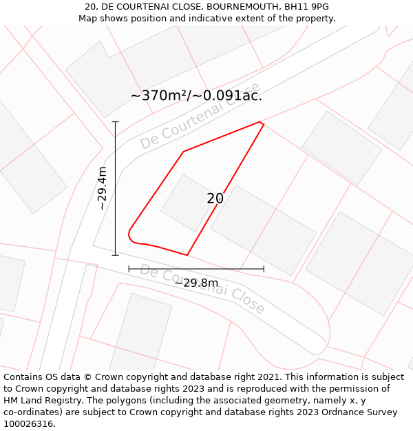 20, DE COURTENAI CLOSE, BOURNEMOUTH, BH11 9PG: Plot and title map