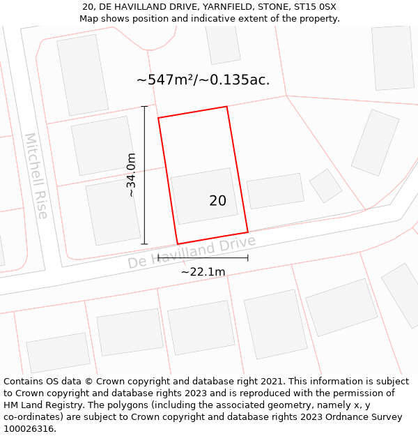 20, DE HAVILLAND DRIVE, YARNFIELD, STONE, ST15 0SX: Plot and title map