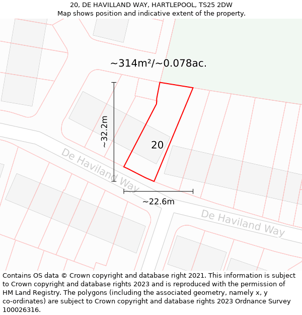 20, DE HAVILLAND WAY, HARTLEPOOL, TS25 2DW: Plot and title map