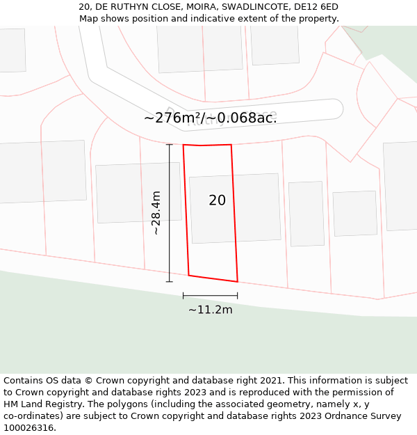 20, DE RUTHYN CLOSE, MOIRA, SWADLINCOTE, DE12 6ED: Plot and title map