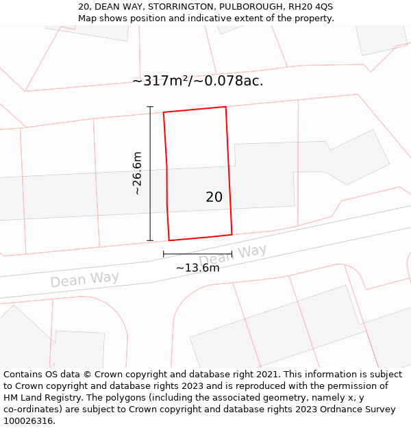 20, DEAN WAY, STORRINGTON, PULBOROUGH, RH20 4QS: Plot and title map