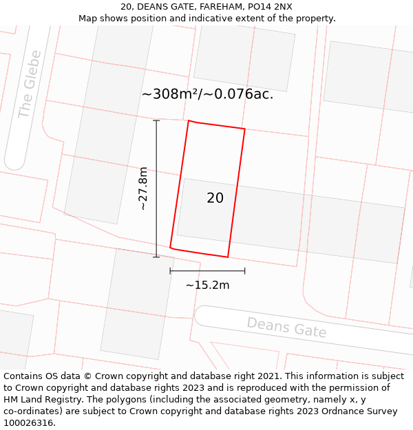 20, DEANS GATE, FAREHAM, PO14 2NX: Plot and title map