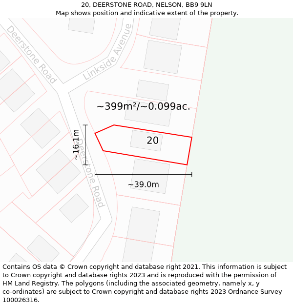 20, DEERSTONE ROAD, NELSON, BB9 9LN: Plot and title map