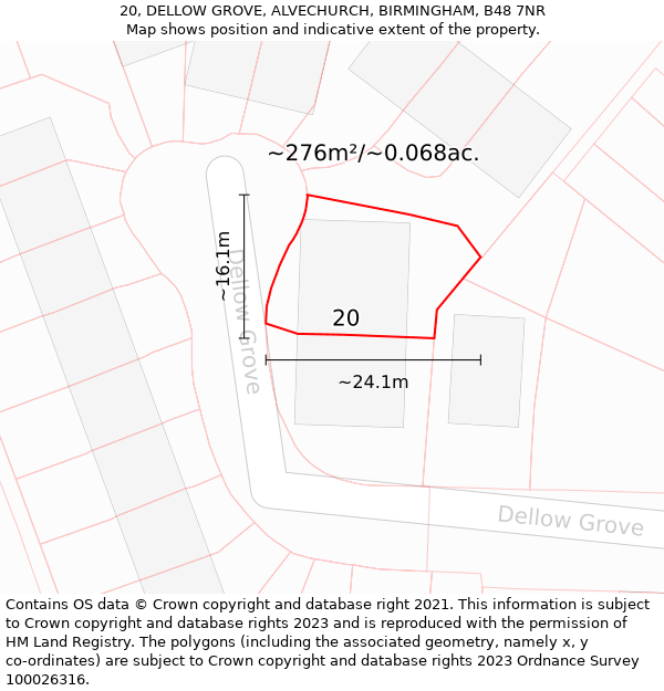 20, DELLOW GROVE, ALVECHURCH, BIRMINGHAM, B48 7NR: Plot and title map