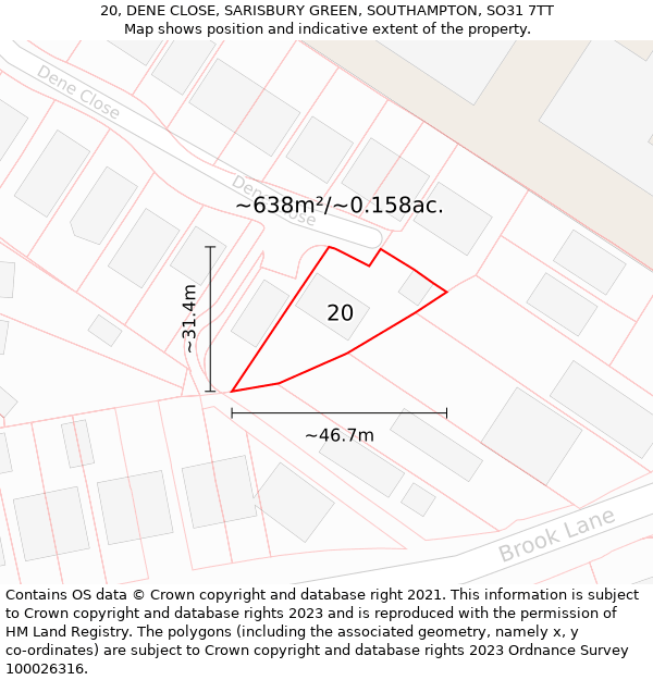 20, DENE CLOSE, SARISBURY GREEN, SOUTHAMPTON, SO31 7TT: Plot and title map