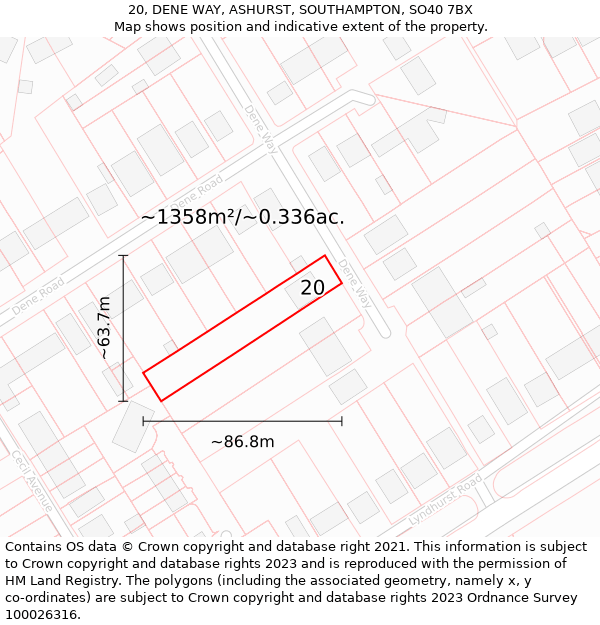 20, DENE WAY, ASHURST, SOUTHAMPTON, SO40 7BX: Plot and title map