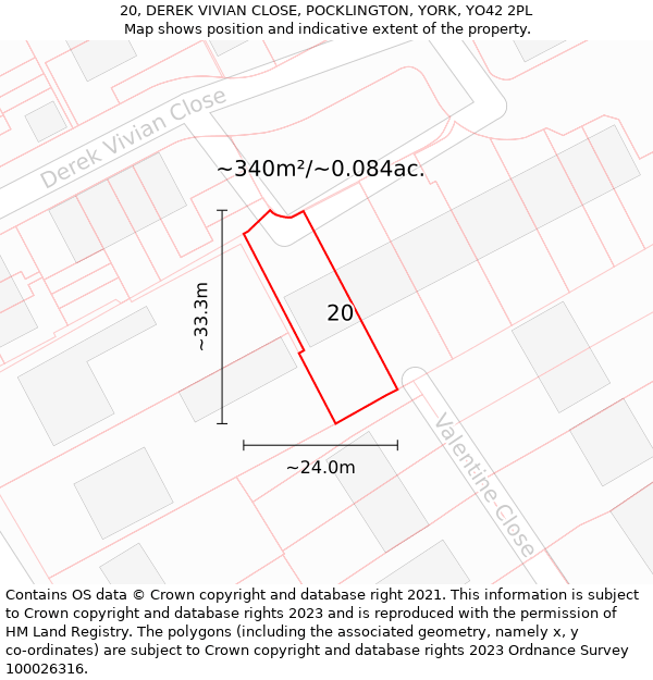 20, DEREK VIVIAN CLOSE, POCKLINGTON, YORK, YO42 2PL: Plot and title map