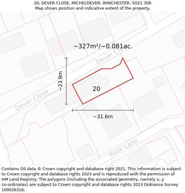 20, DEVER CLOSE, MICHELDEVER, WINCHESTER, SO21 3SR: Plot and title map