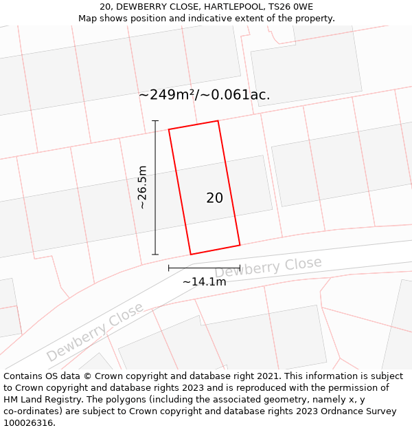 20, DEWBERRY CLOSE, HARTLEPOOL, TS26 0WE: Plot and title map