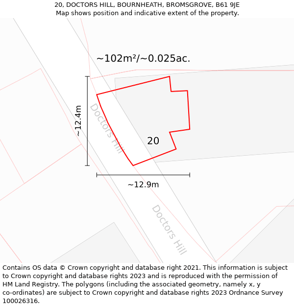 20, DOCTORS HILL, BOURNHEATH, BROMSGROVE, B61 9JE: Plot and title map