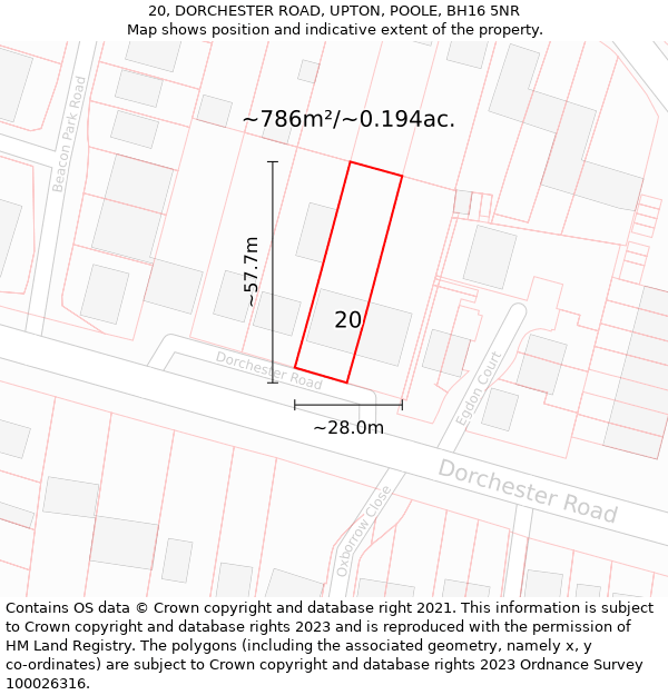 20, DORCHESTER ROAD, UPTON, POOLE, BH16 5NR: Plot and title map