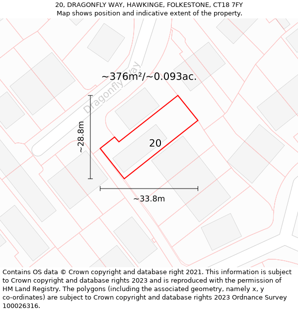 20, DRAGONFLY WAY, HAWKINGE, FOLKESTONE, CT18 7FY: Plot and title map