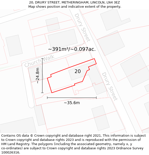 20, DRURY STREET, METHERINGHAM, LINCOLN, LN4 3EZ: Plot and title map