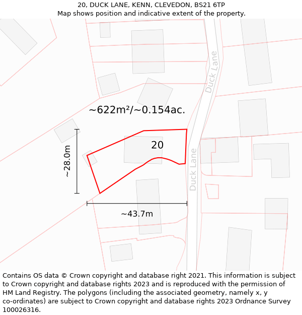 20, DUCK LANE, KENN, CLEVEDON, BS21 6TP: Plot and title map