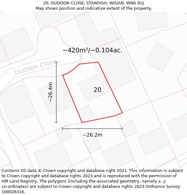 20, DUDDON CLOSE, STANDISH, WIGAN, WN6 0UJ: Plot and title map