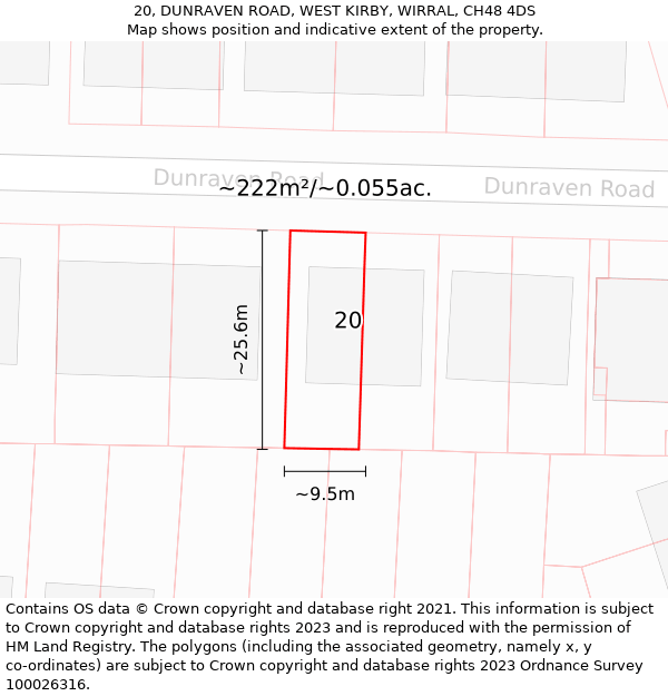 20, DUNRAVEN ROAD, WEST KIRBY, WIRRAL, CH48 4DS: Plot and title map