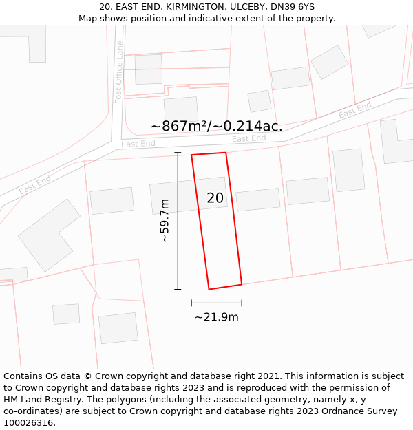 20, EAST END, KIRMINGTON, ULCEBY, DN39 6YS: Plot and title map