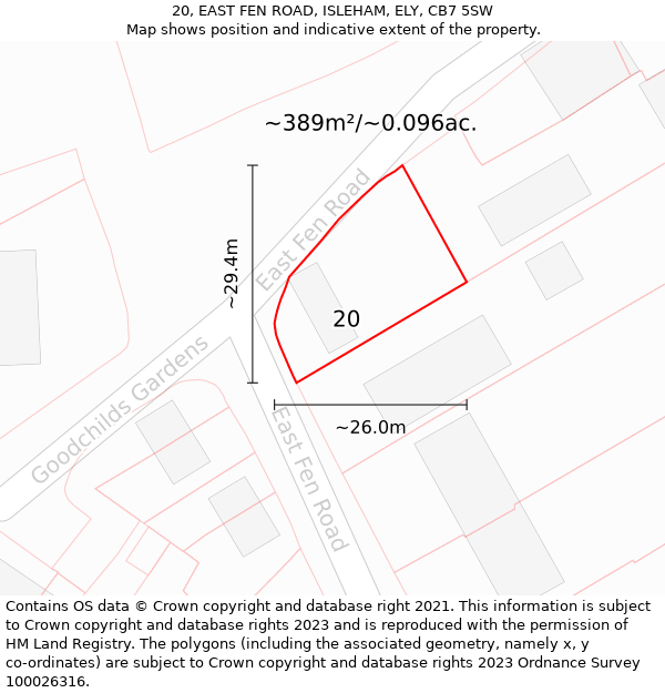 20, EAST FEN ROAD, ISLEHAM, ELY, CB7 5SW: Plot and title map