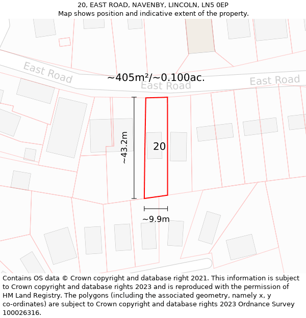 20, EAST ROAD, NAVENBY, LINCOLN, LN5 0EP: Plot and title map