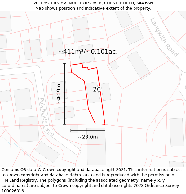 20, EASTERN AVENUE, BOLSOVER, CHESTERFIELD, S44 6SN: Plot and title map