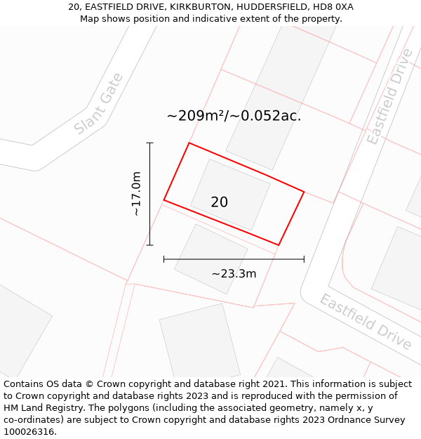 20, EASTFIELD DRIVE, KIRKBURTON, HUDDERSFIELD, HD8 0XA: Plot and title map