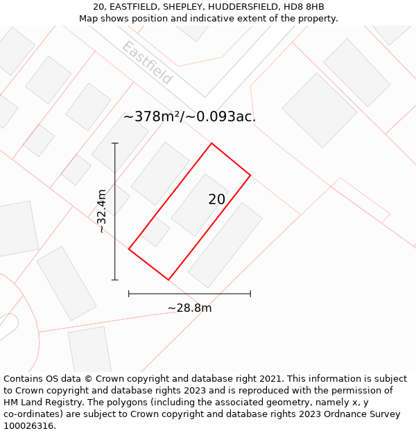 20, EASTFIELD, SHEPLEY, HUDDERSFIELD, HD8 8HB: Plot and title map